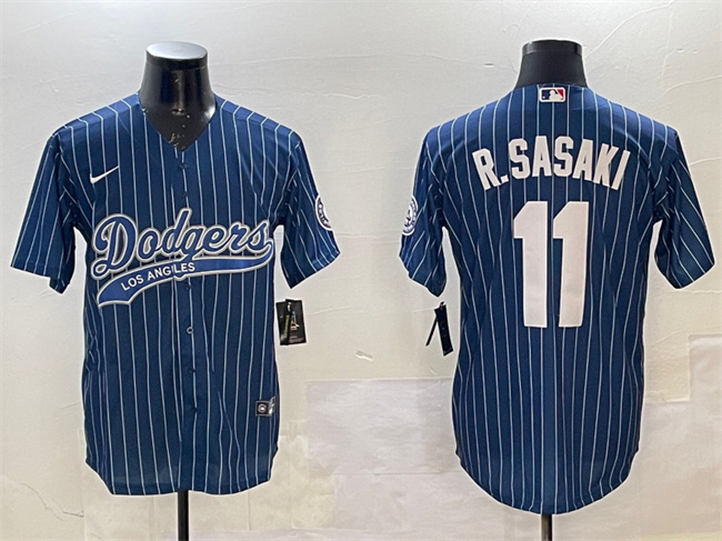 Men's Navy Los Angeles Dodgers #11 Roki Sasaki With Patch Cool Base Stitched Baseball Jersey